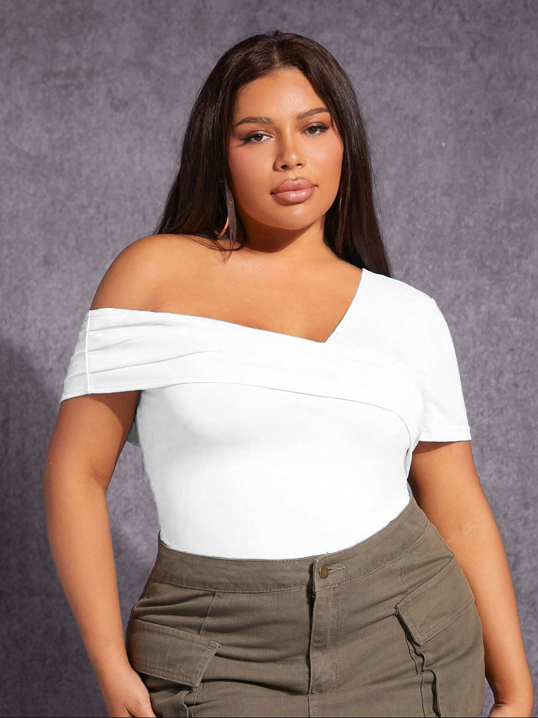 KOTTY Womens Solid Sleeveless Asymmetric Ice White Pull On One Shoulder Neck Top