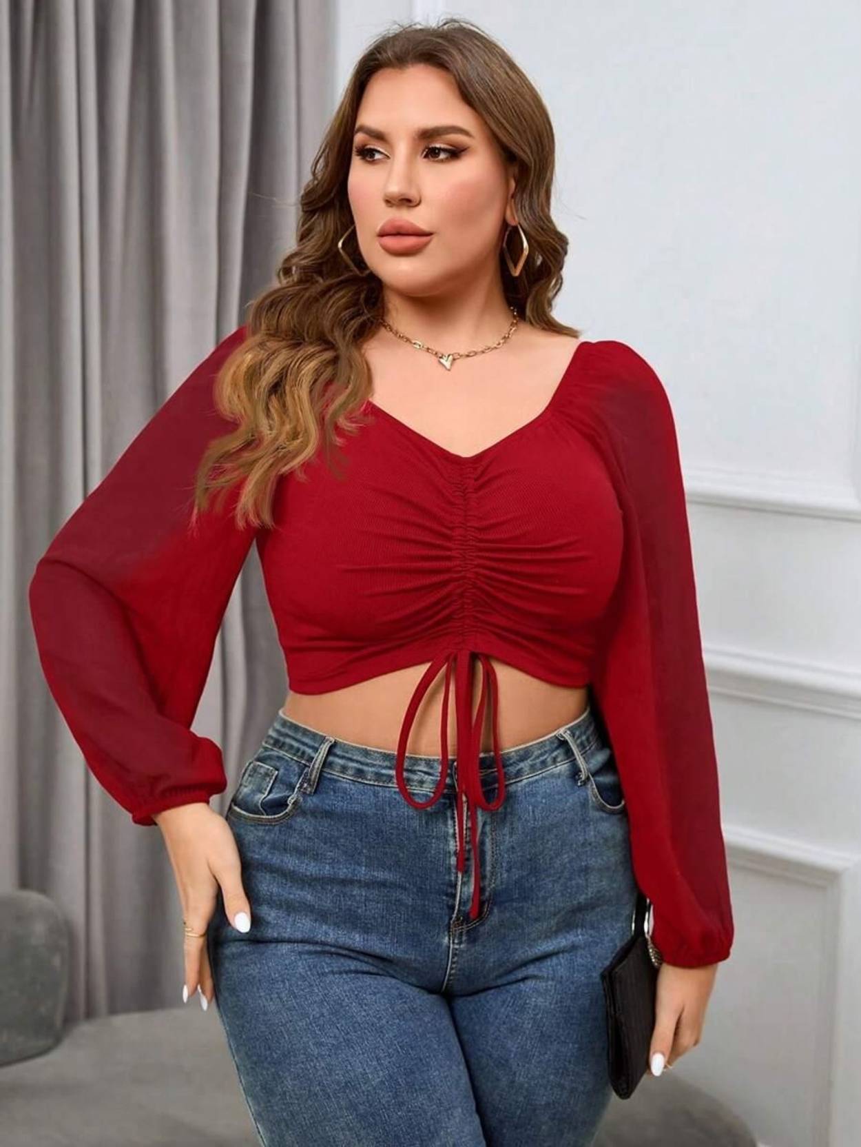 KOTTY Casual Bishop Sleeve Solid Women Red Top