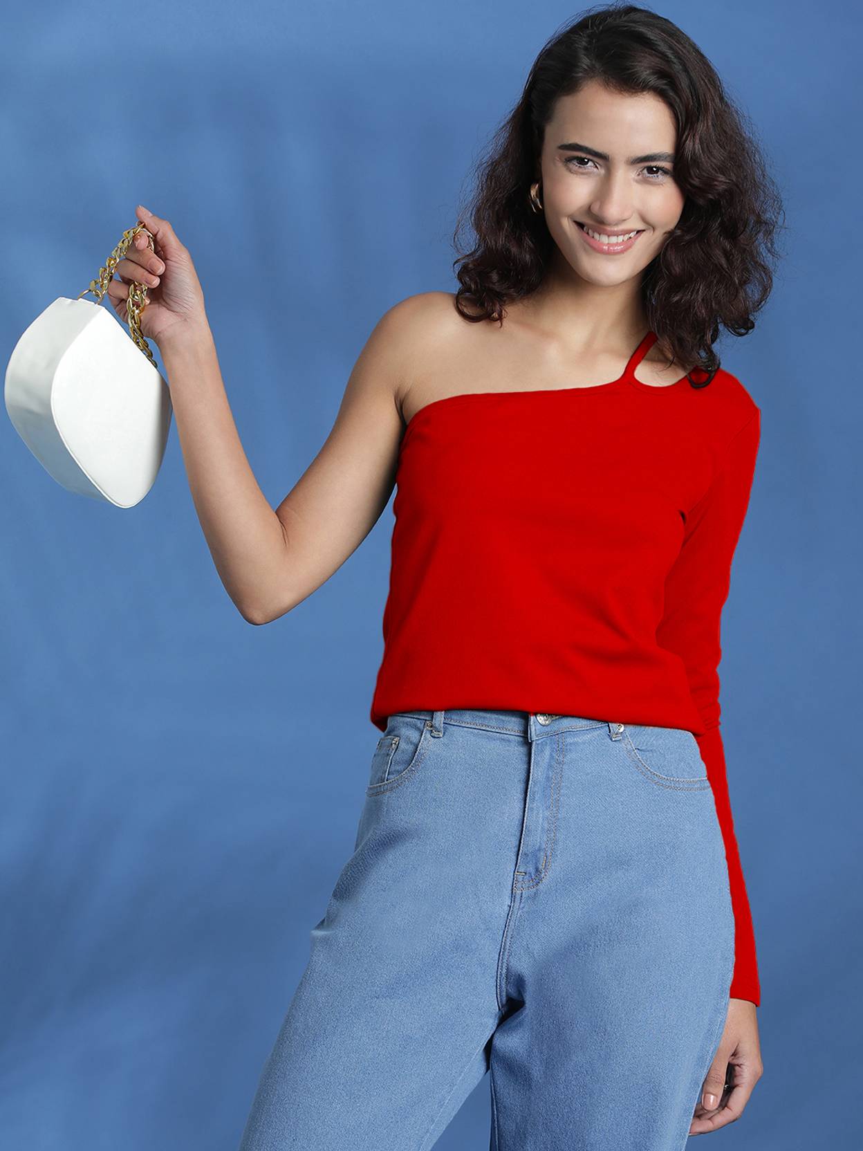 KOTTY Casual One Shoulder Sleeves Solid Women Red Top