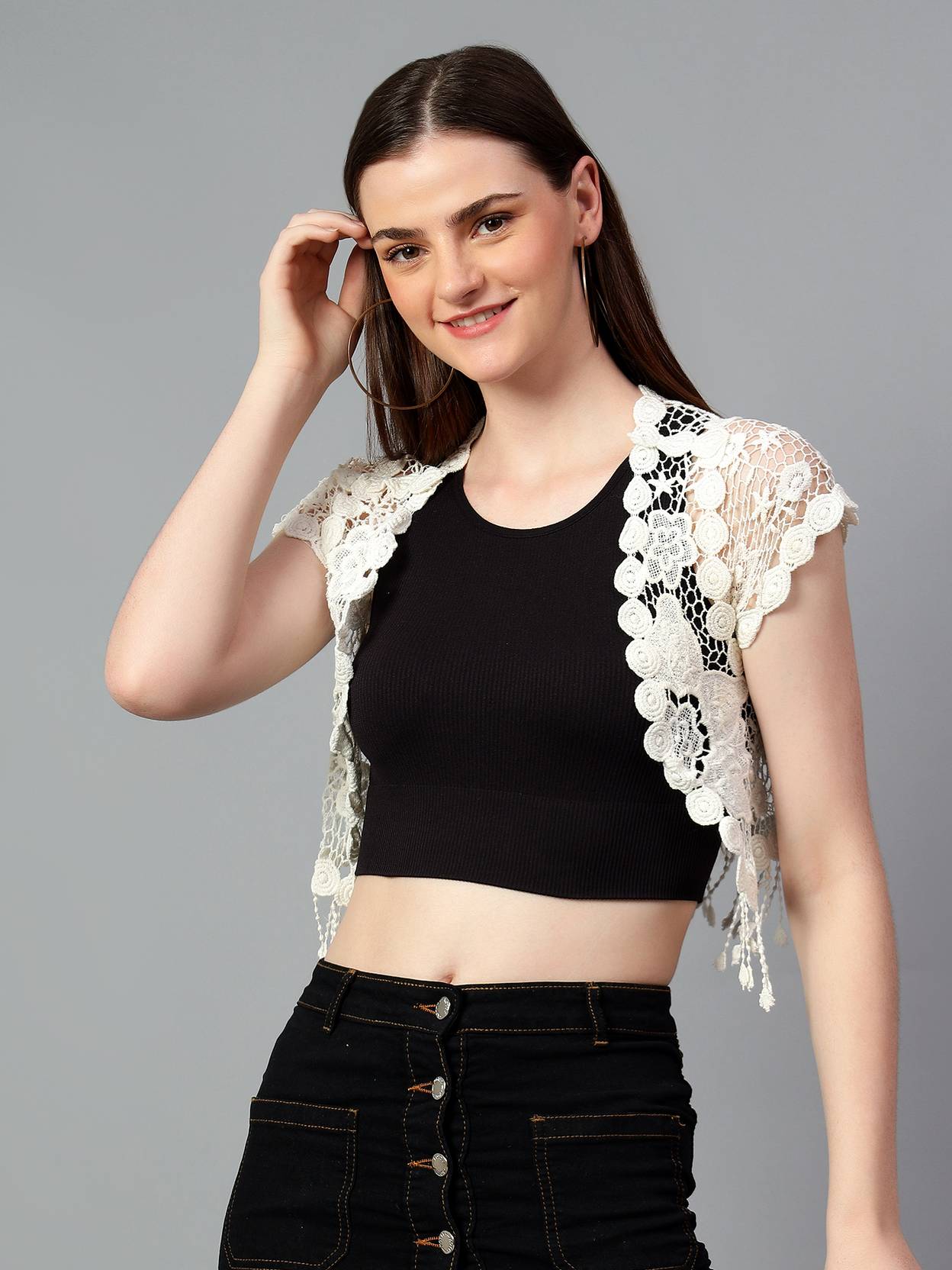KOTTY Casual Regular Sleeves Embellished Women White Top