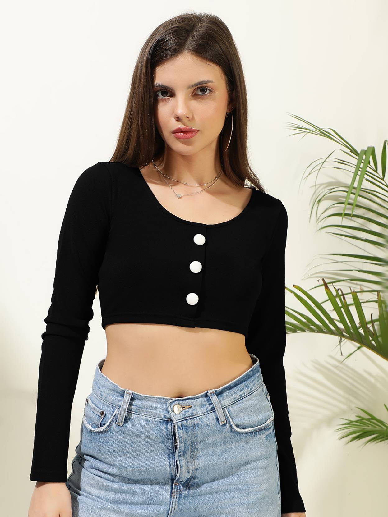 KOTTY Casual Regular Sleeves Solid Women Black Top