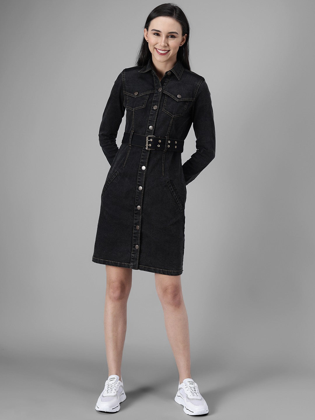 Kotty Black Casual Women Denim Dress