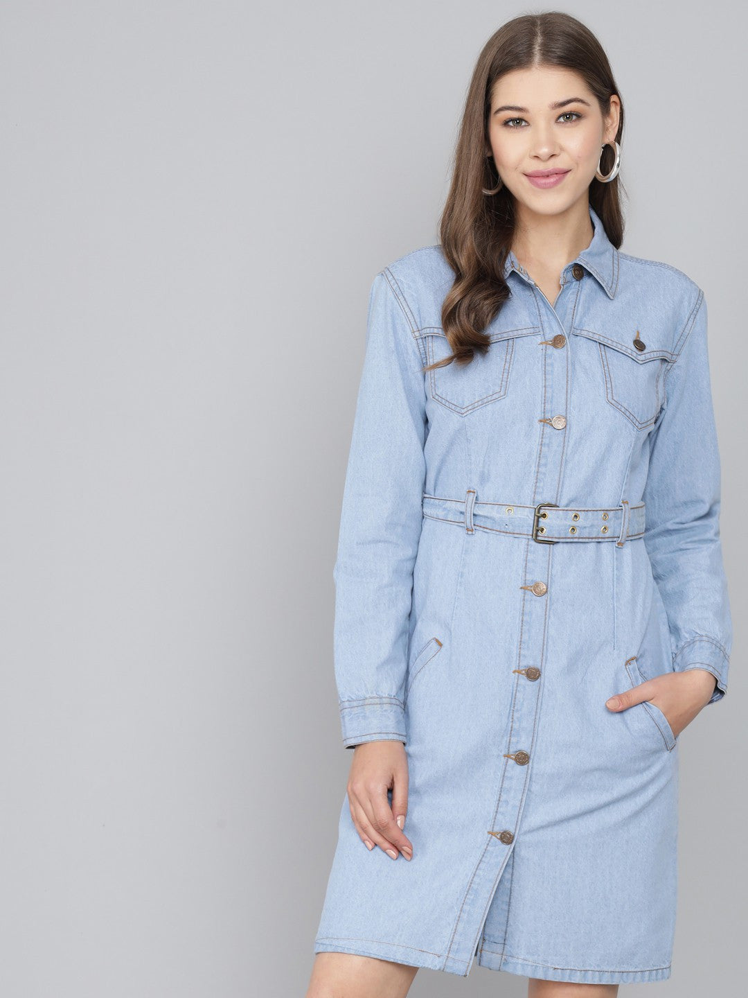 KOTTY Women Blue Denim Solid Dress