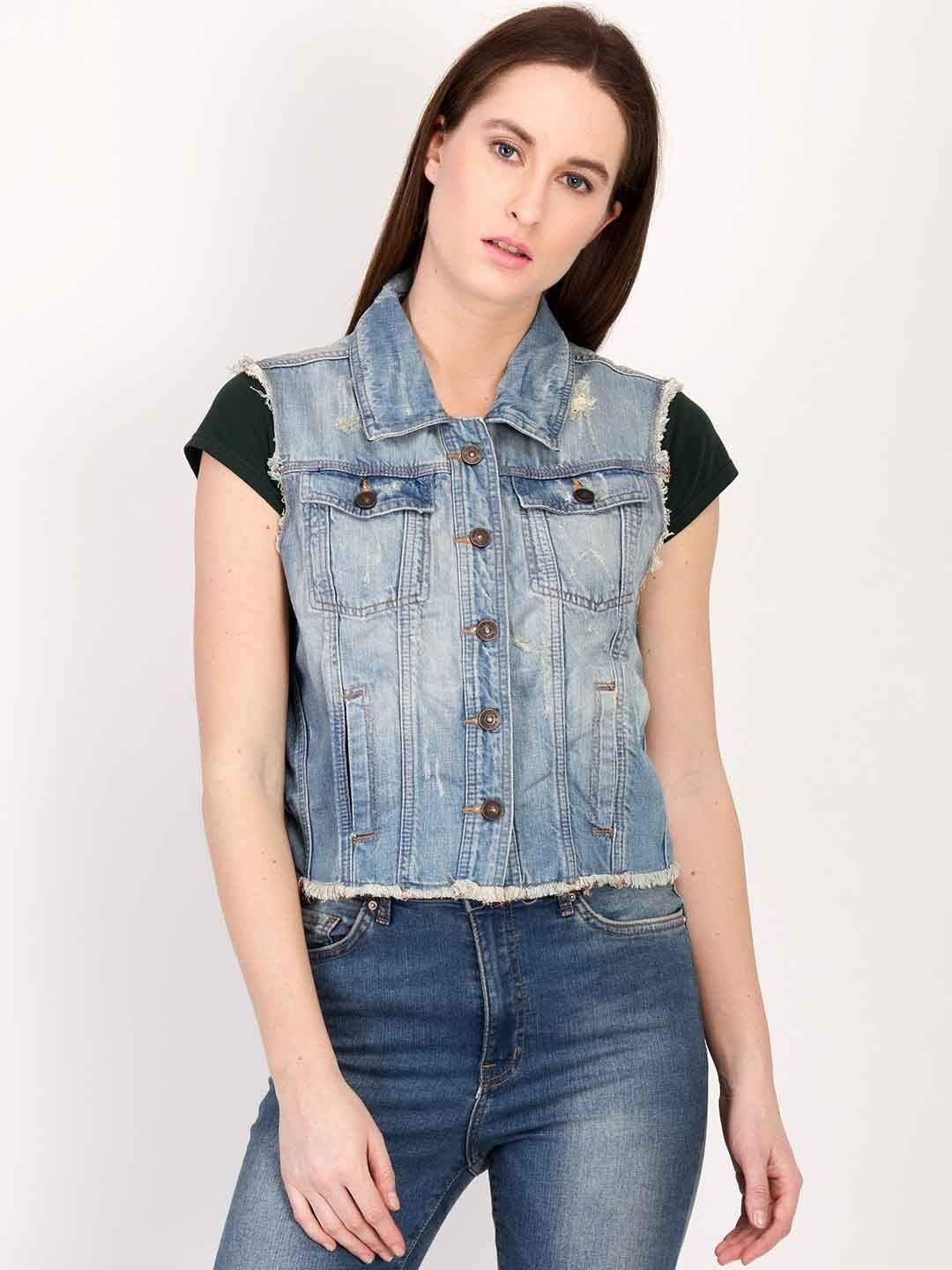 KOTTY Sleeveless Solid Women Denim Jacket