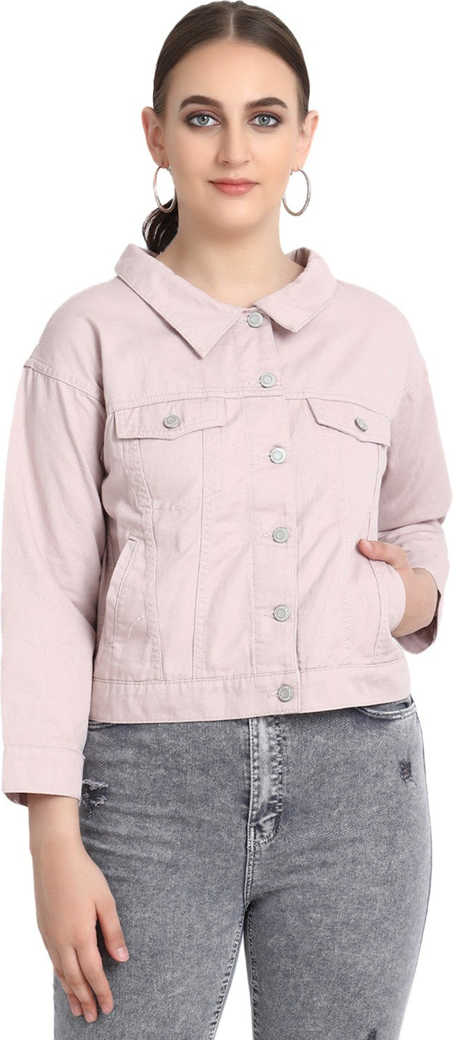 4th Sleeve Self Design Women Denim Jacket