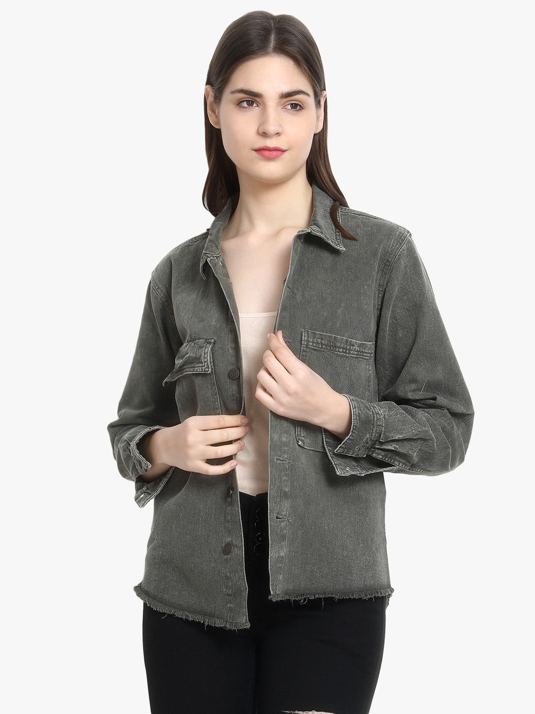 KOTTY Women Regular Denim Jacket Olive_Large