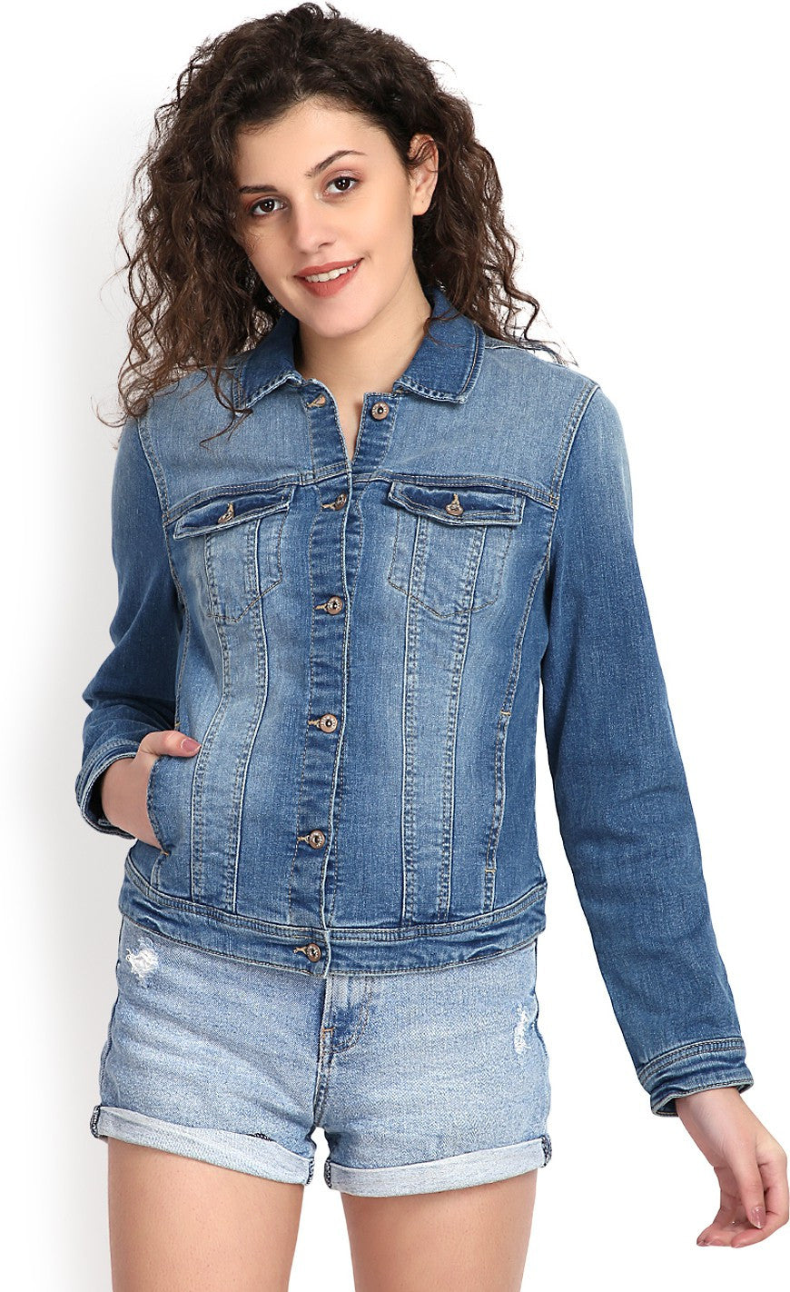 KOTTY Blue Solid Women Denim Jacket - KTTDENIMJACKET240L