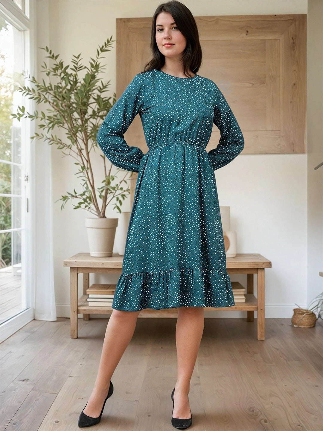 KOTTY Women's Fit and Flare Dark Green Dress