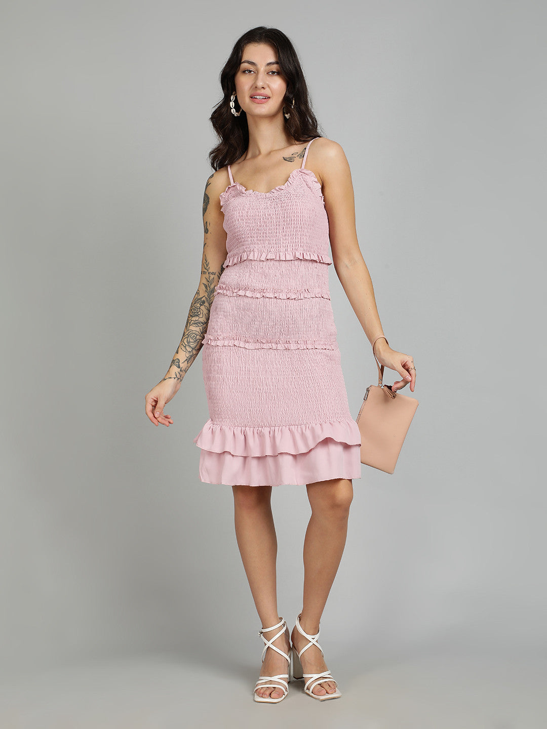 KOTTY Women's Solid Sleeveless Knee Length Dress