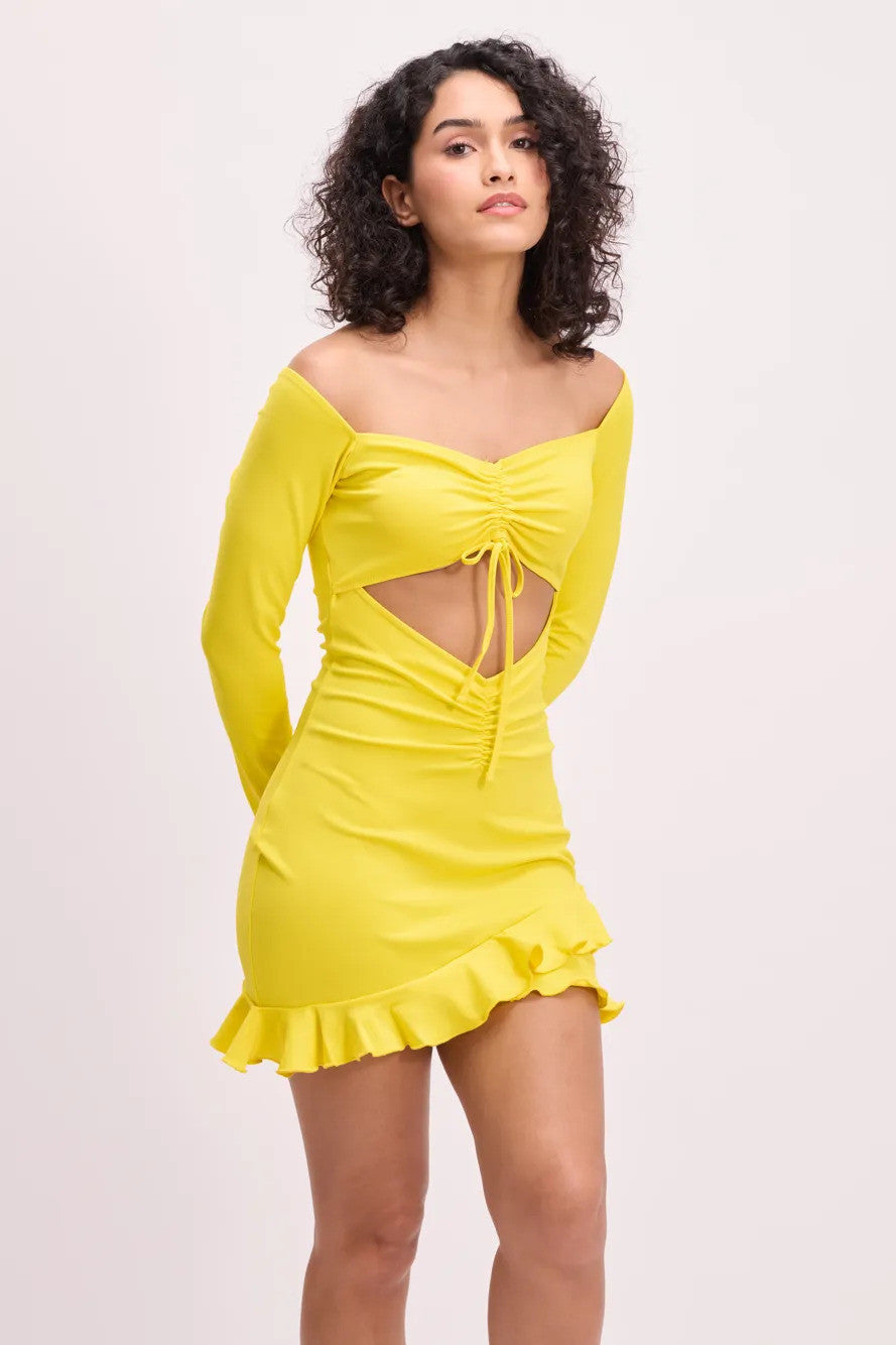 KOTTY Women's Solid Durian Yellow Stylish Dress