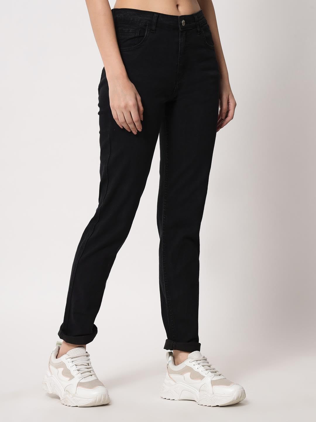 KOTTY Women's High Rise Cotton Lycra Blend Ankle Length Slim fit Jeans Oil Black
