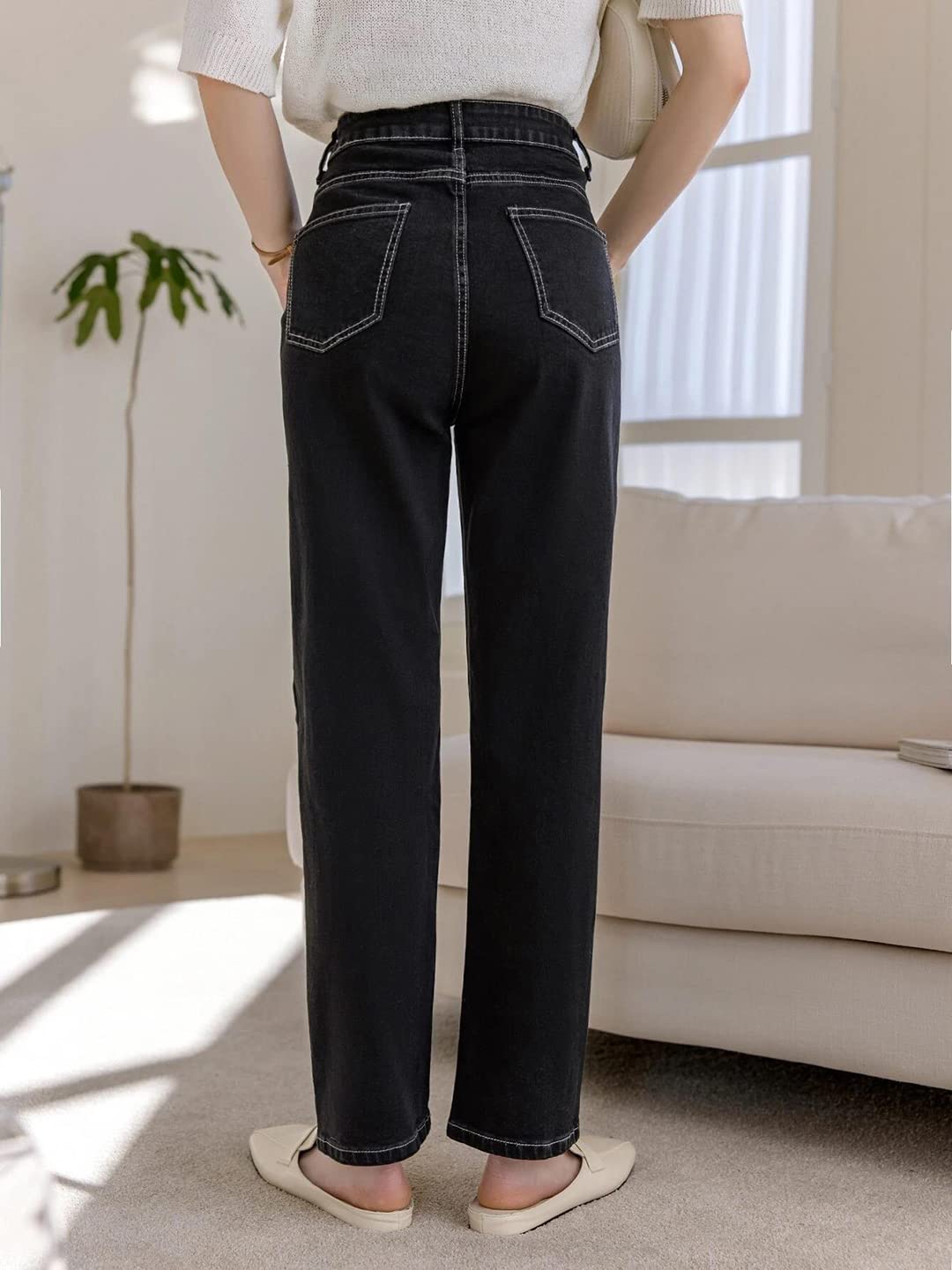 KOTTY Women High Rise Cotton Lycra Regular Length Slim Fit Solid Jeans Jet Black