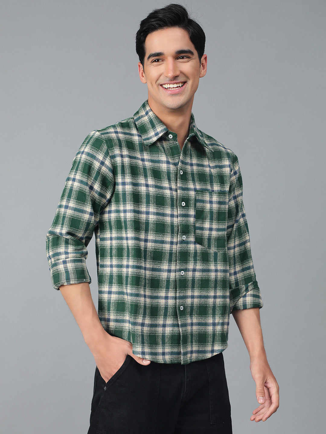 KOTTY Men Checkered Casual White, Blue, Green Shirt