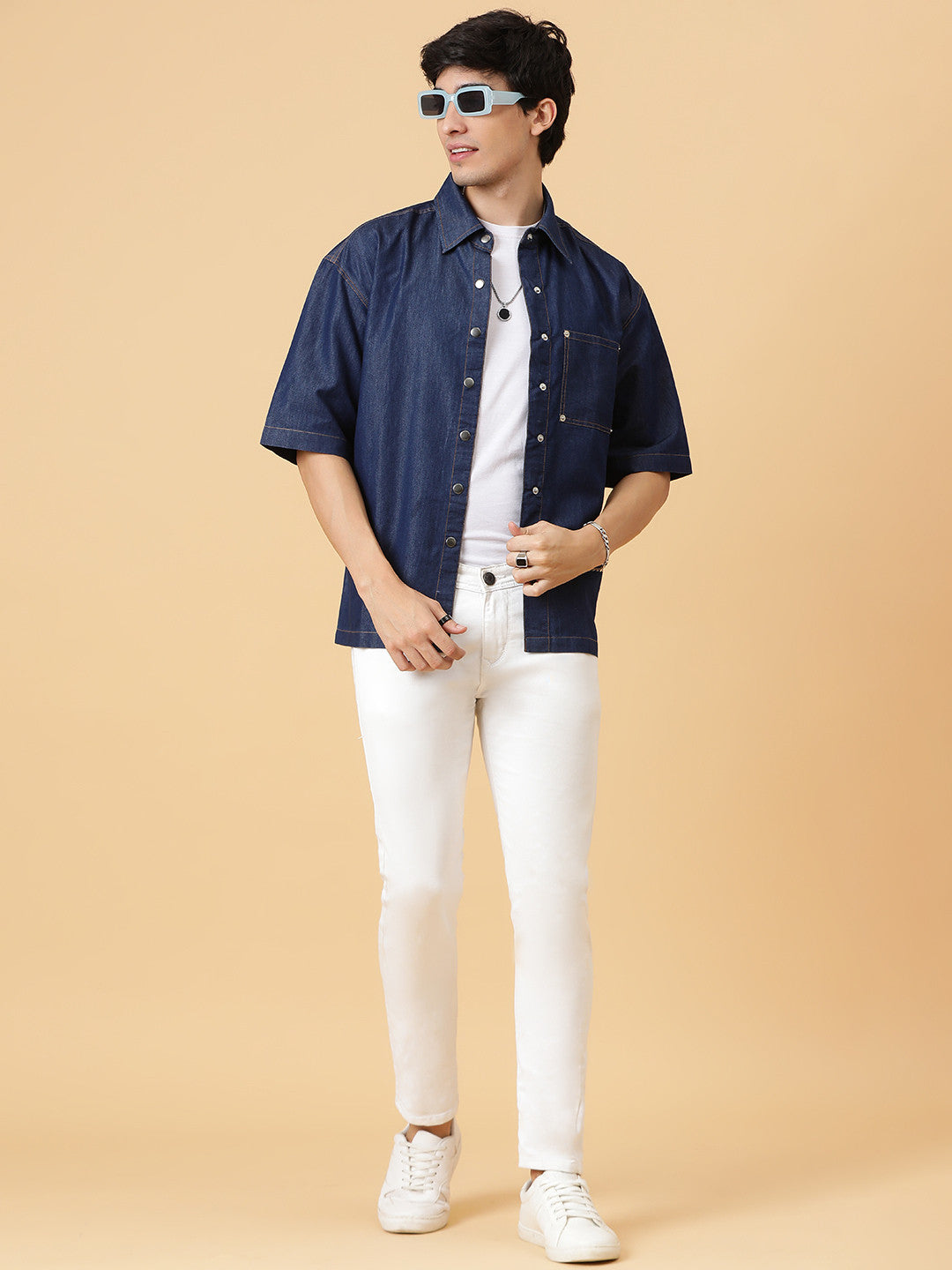 KOTTY Men Solid Casual Dark Blue Shirt