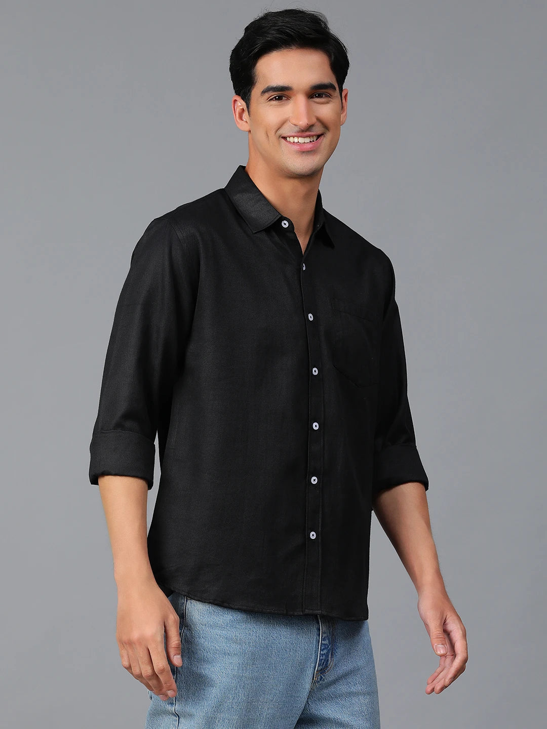 KOTTY Men Solid Casual Black Shirt
