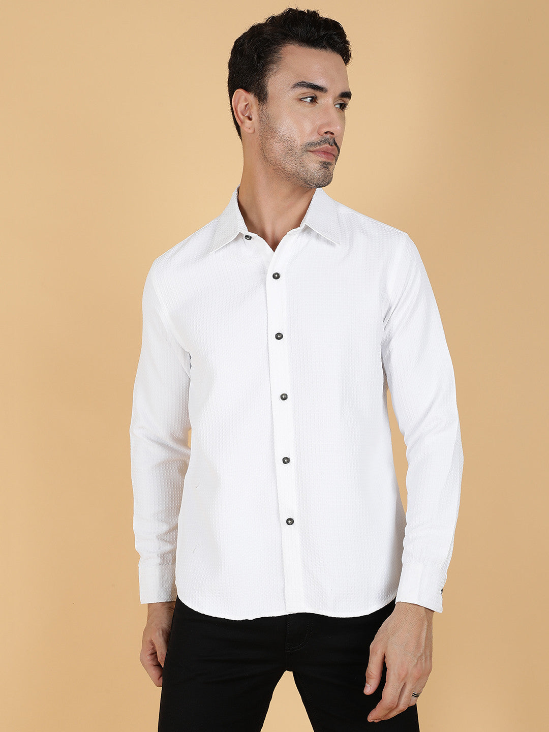 KOTTY Men Solid Casual White Shirt
