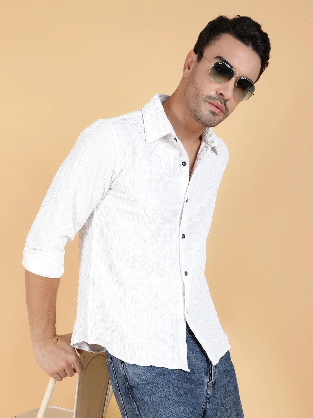 KOTTY Men Printed Casual White Shirt