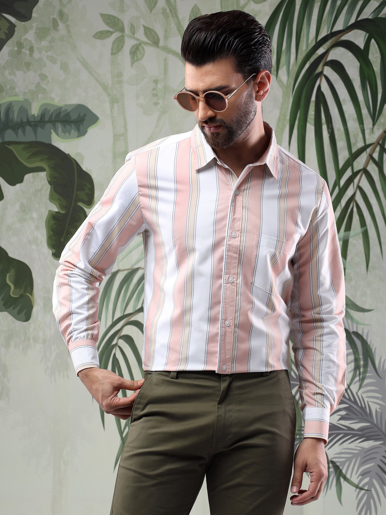 KOTTY Men Printed Casual Pink, White Shirt