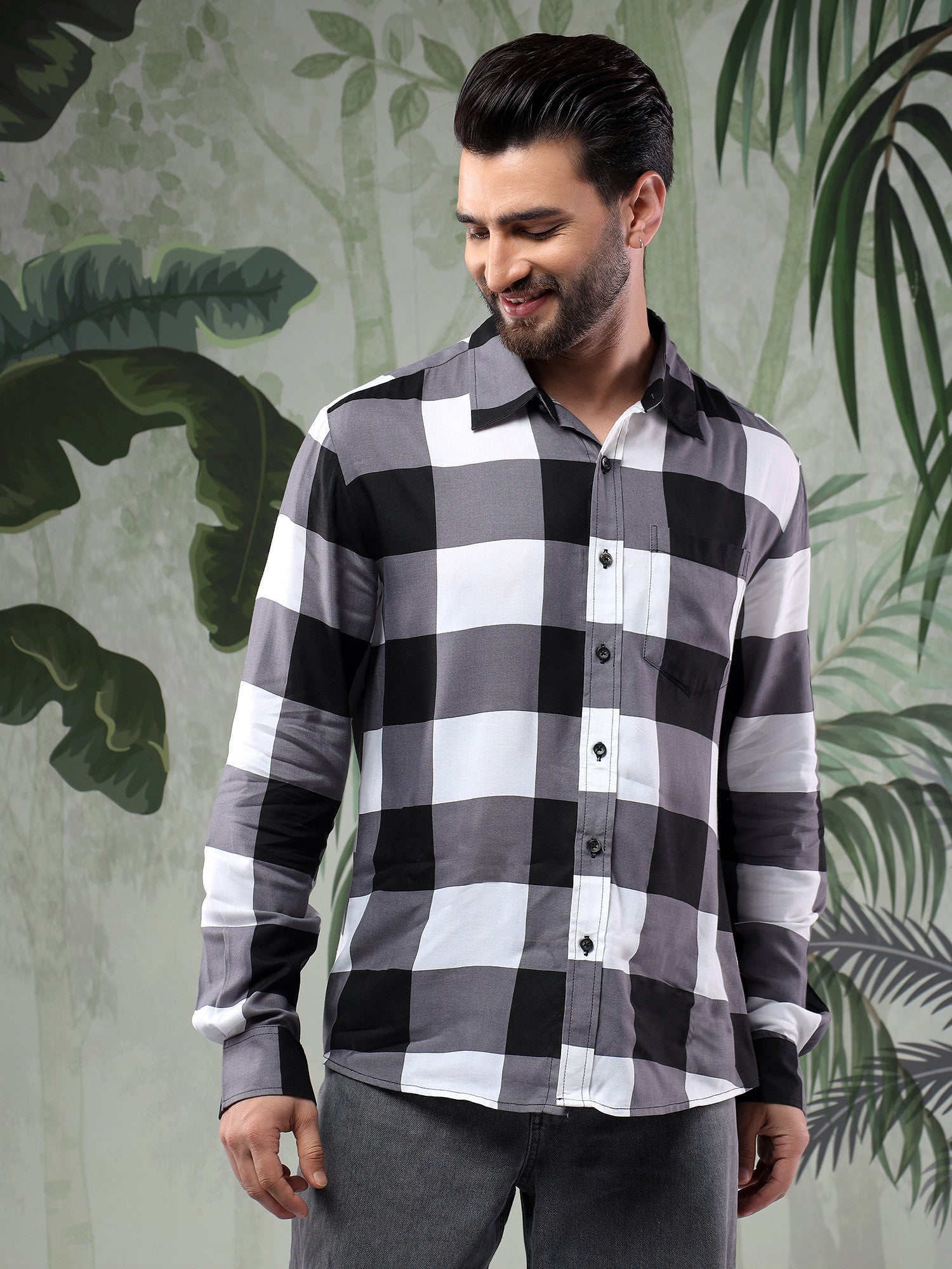KOTTY Men Checkered Casual Black, White Shirt