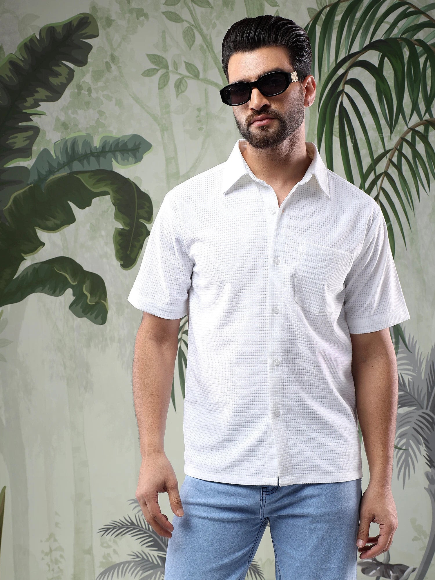 KOTTY Men Checkered Casual White Shirt