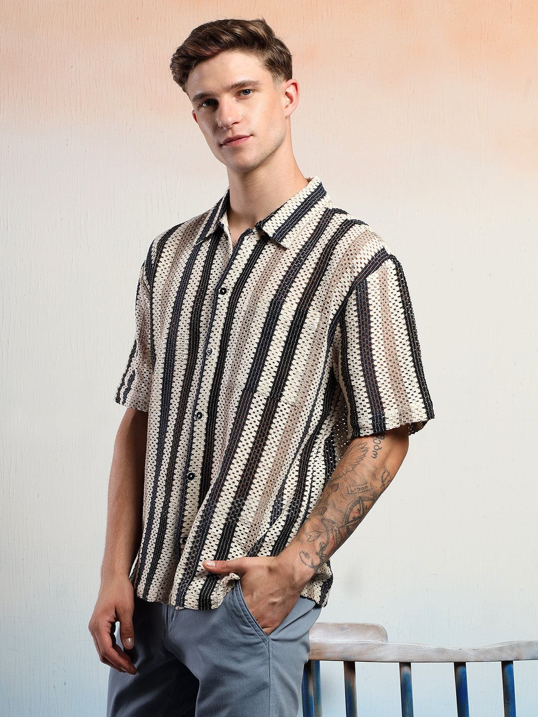 KOTTY Men Striped Casual Multicolor Shirt