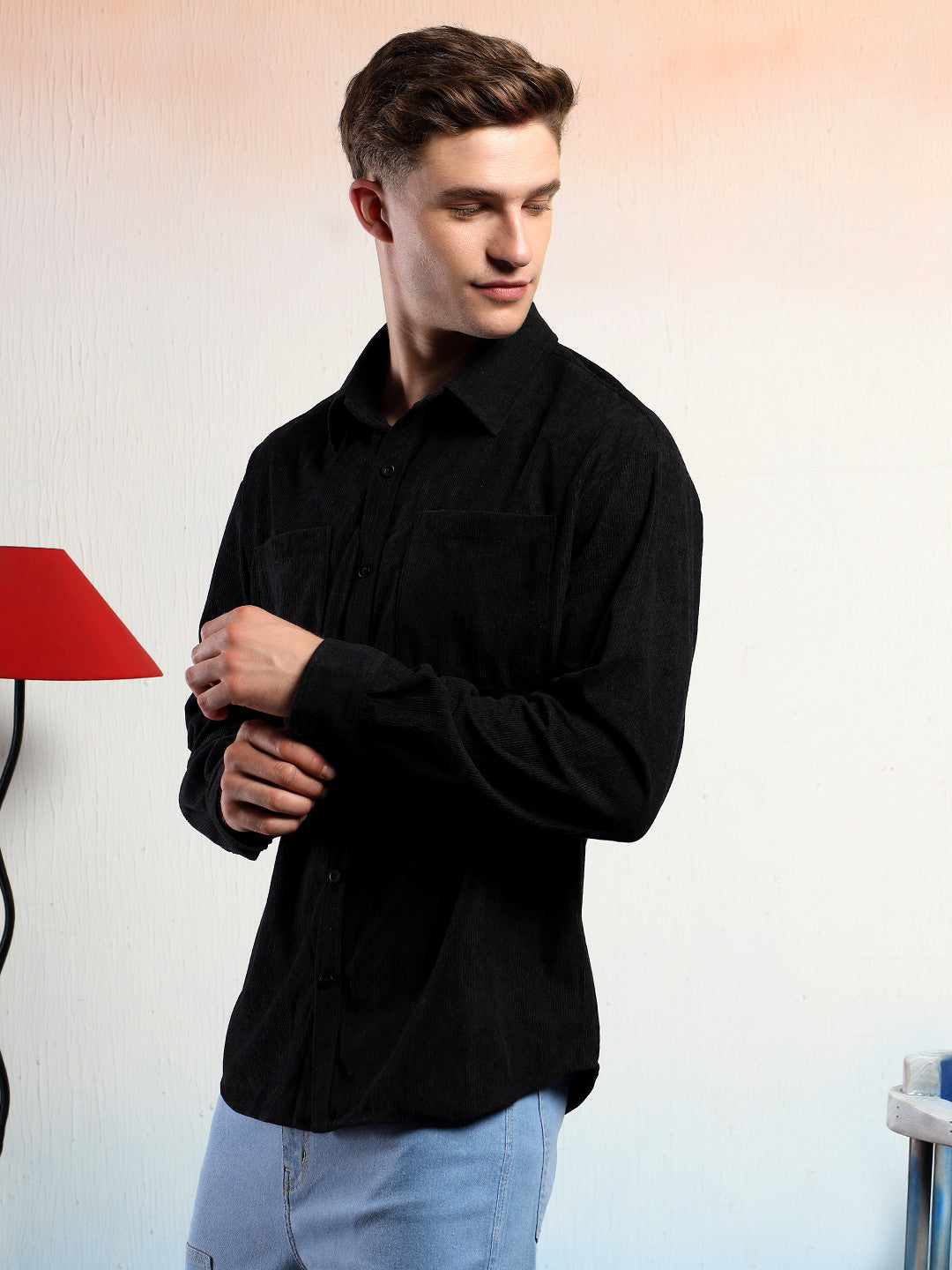 KOTTY Men Solid Casual Black Shirt