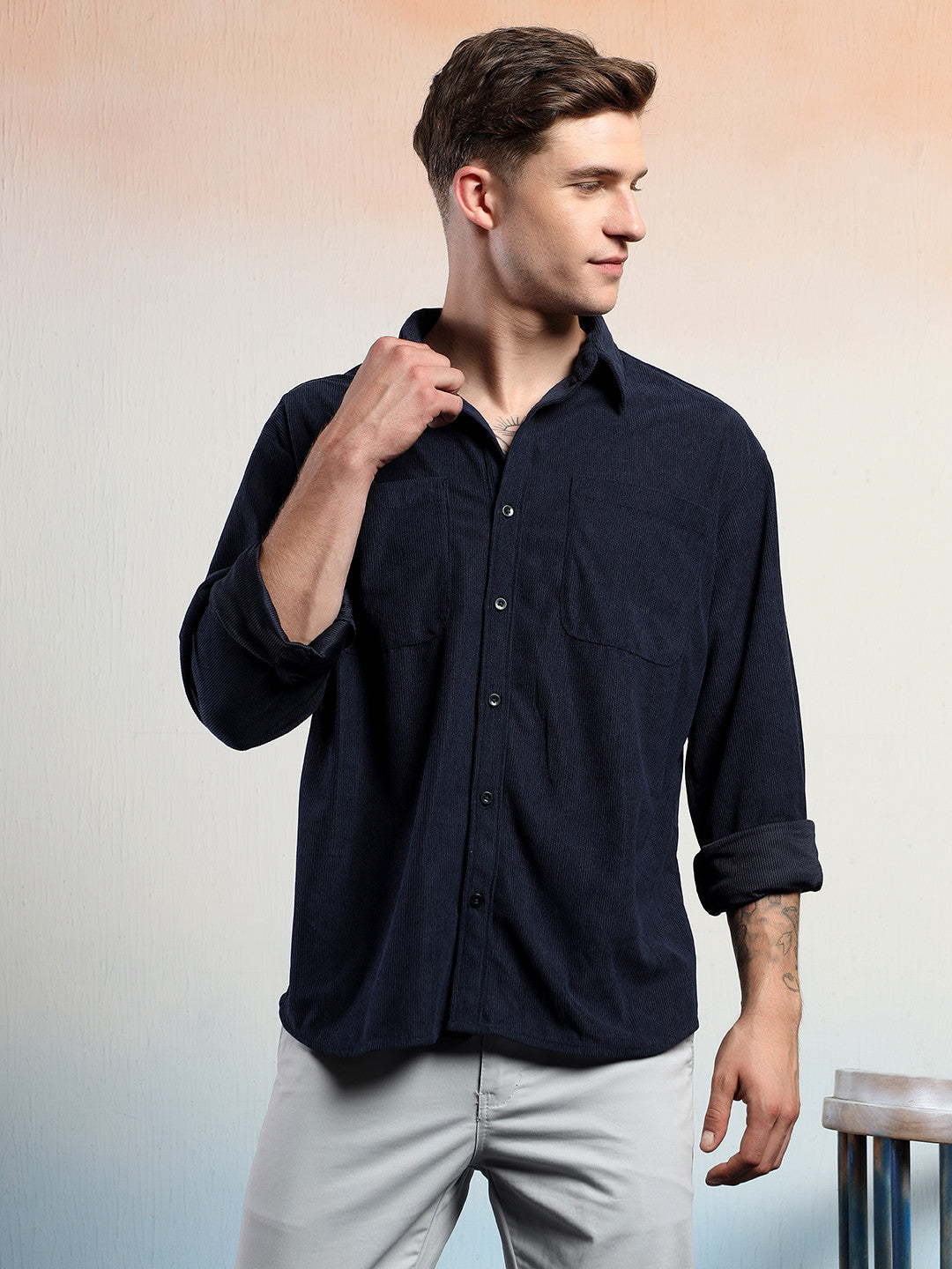 KOTTY Men Solid Casual Blue Shirt