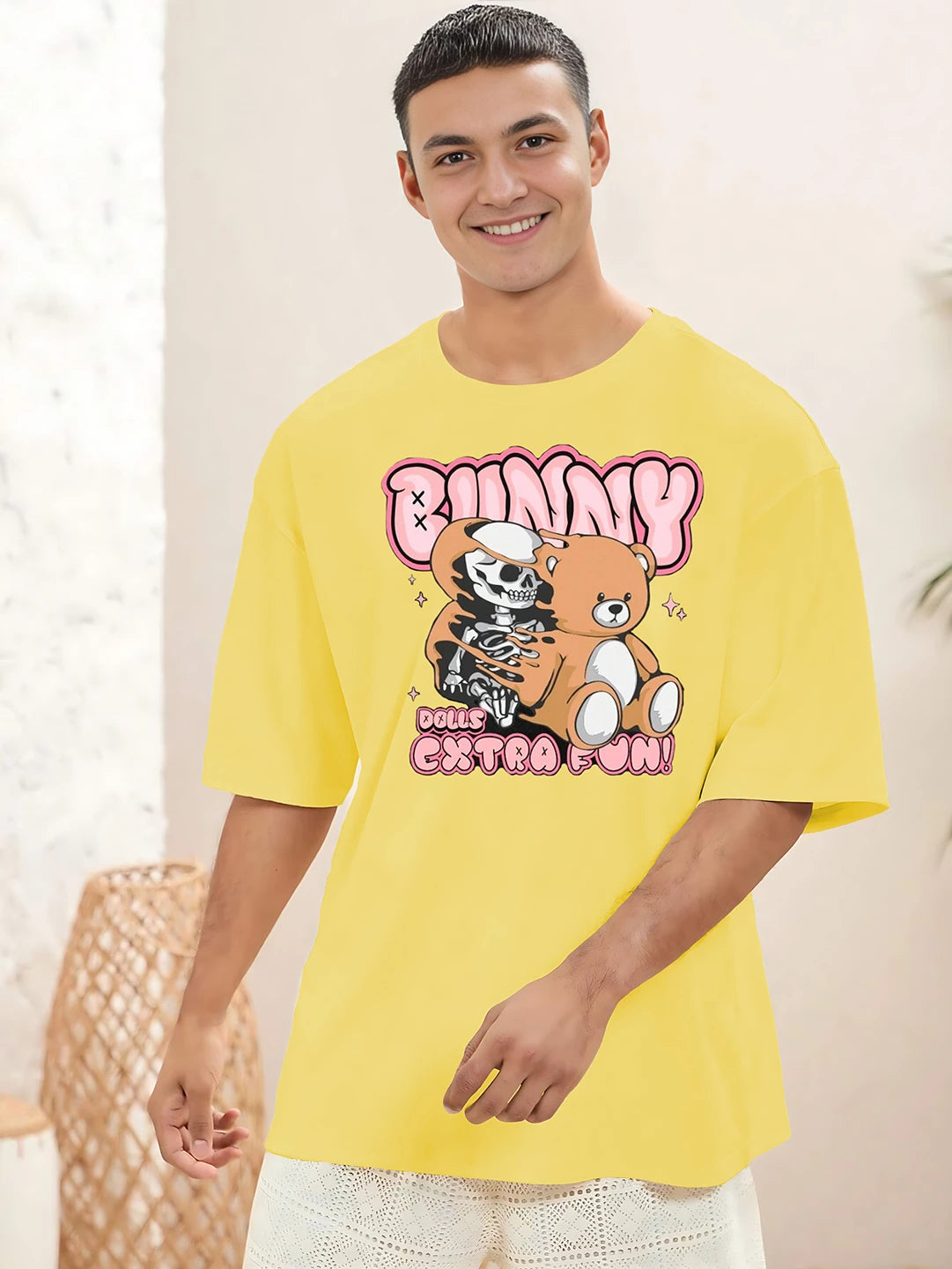 KOTTY Printed Men Round Neck Yellow T-Shirt