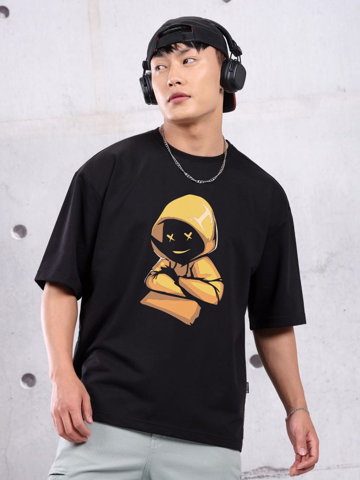 KOTTY Printed Men Round Neck Black T-Shirt