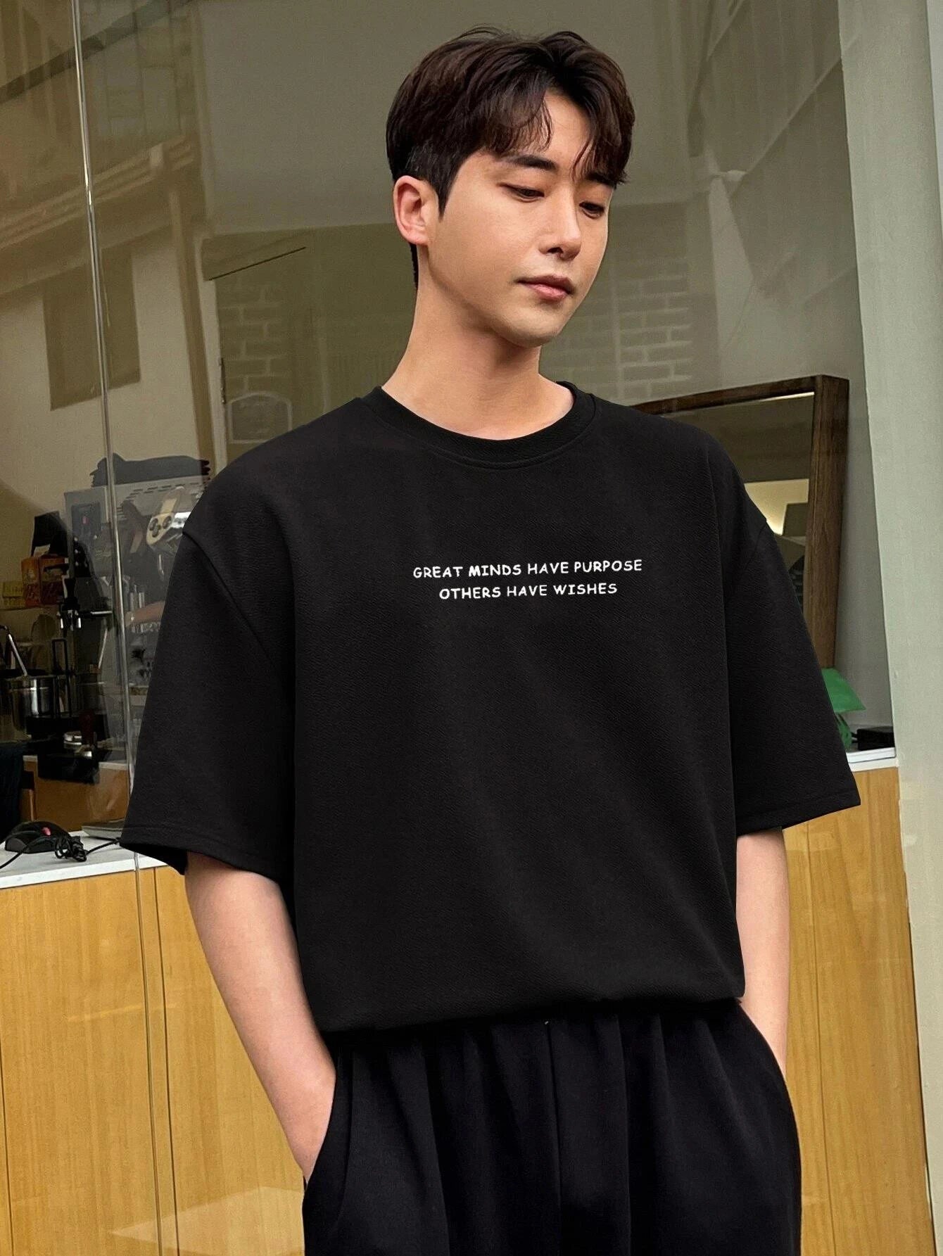 KOTTY Mens Solid Boet Neck Black T-Shirt