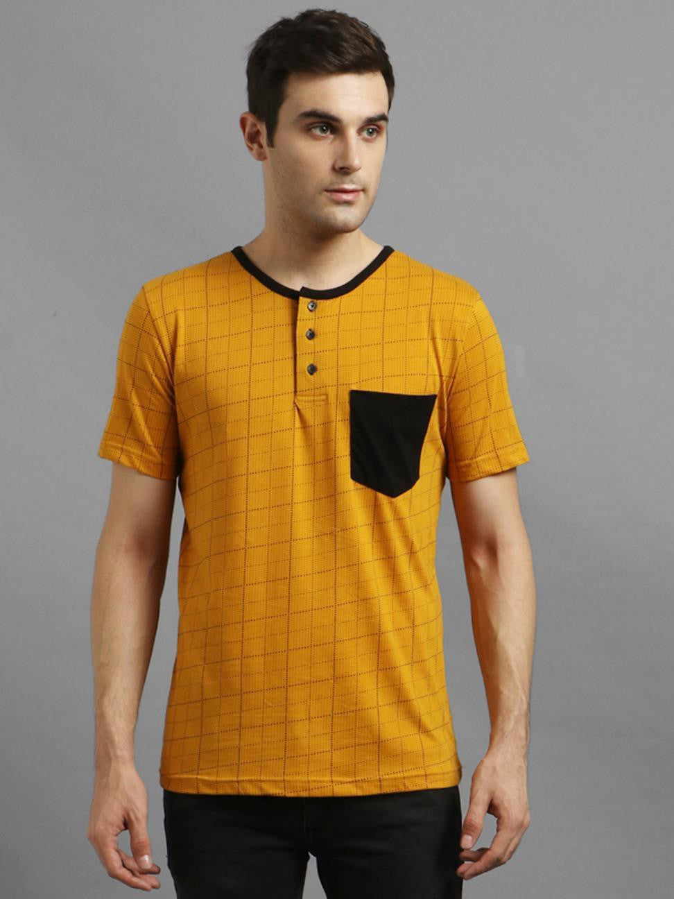 KOTTY Printed Men Round Neck Yellow T-Shirt