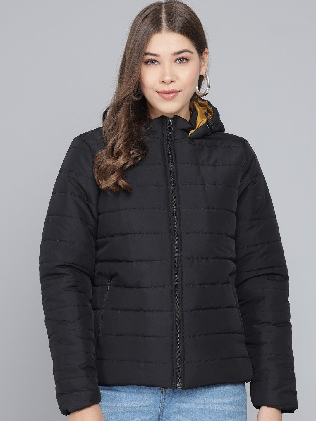 KOTTY Women Jade Black Full Sleeves Nylon Puffer Jacket