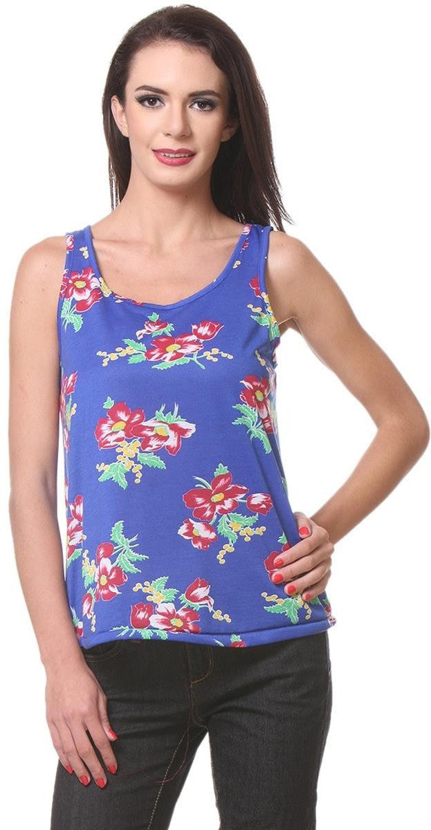 KOTTY Casual Sleeveless Floral Print Women Blue Top
