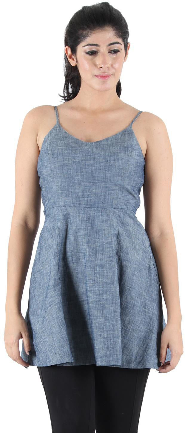 KOTTY Party Sleeveless Self Design Women Blue Top