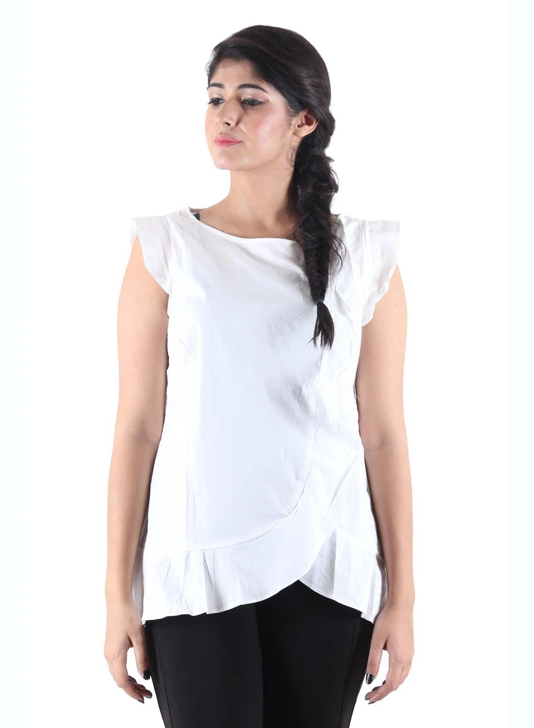 KOTTY Party Sleeveless Self Design Women White Top