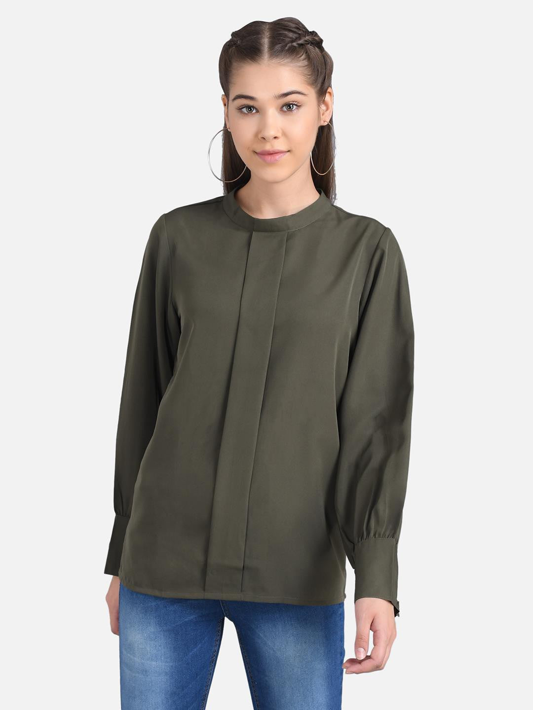 KOTTY Casual Full Sleeve Solid Women Green Top