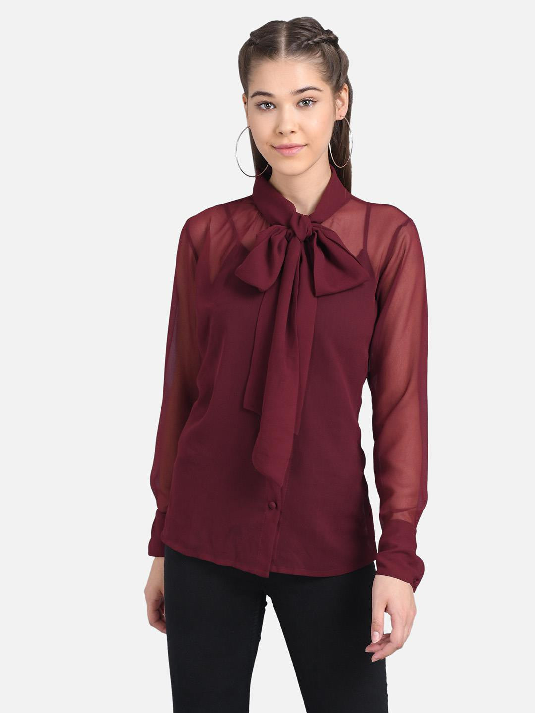 KOTTY Casual Full Sleeve Solid Women Maroon Top