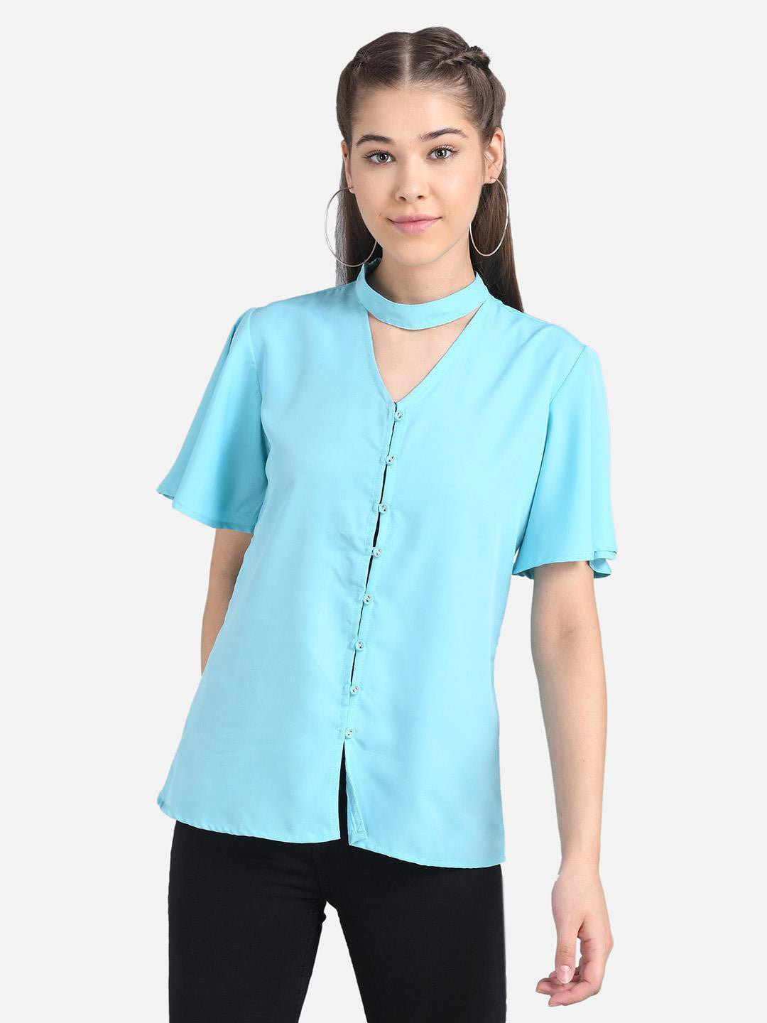KOTTY Casual Full Sleeve Solid Women Blue Top