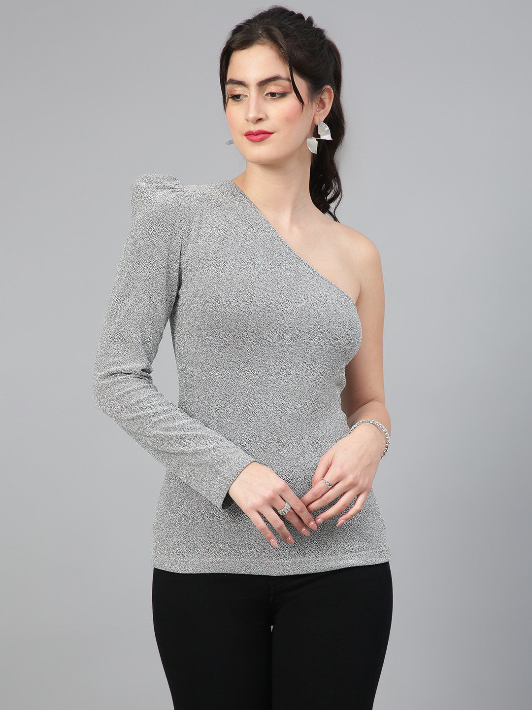 KOTTY Casual Solid Women Silver Top
