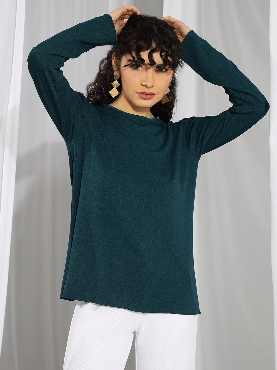 KOTTY Casual Solid Women Dark Green Top