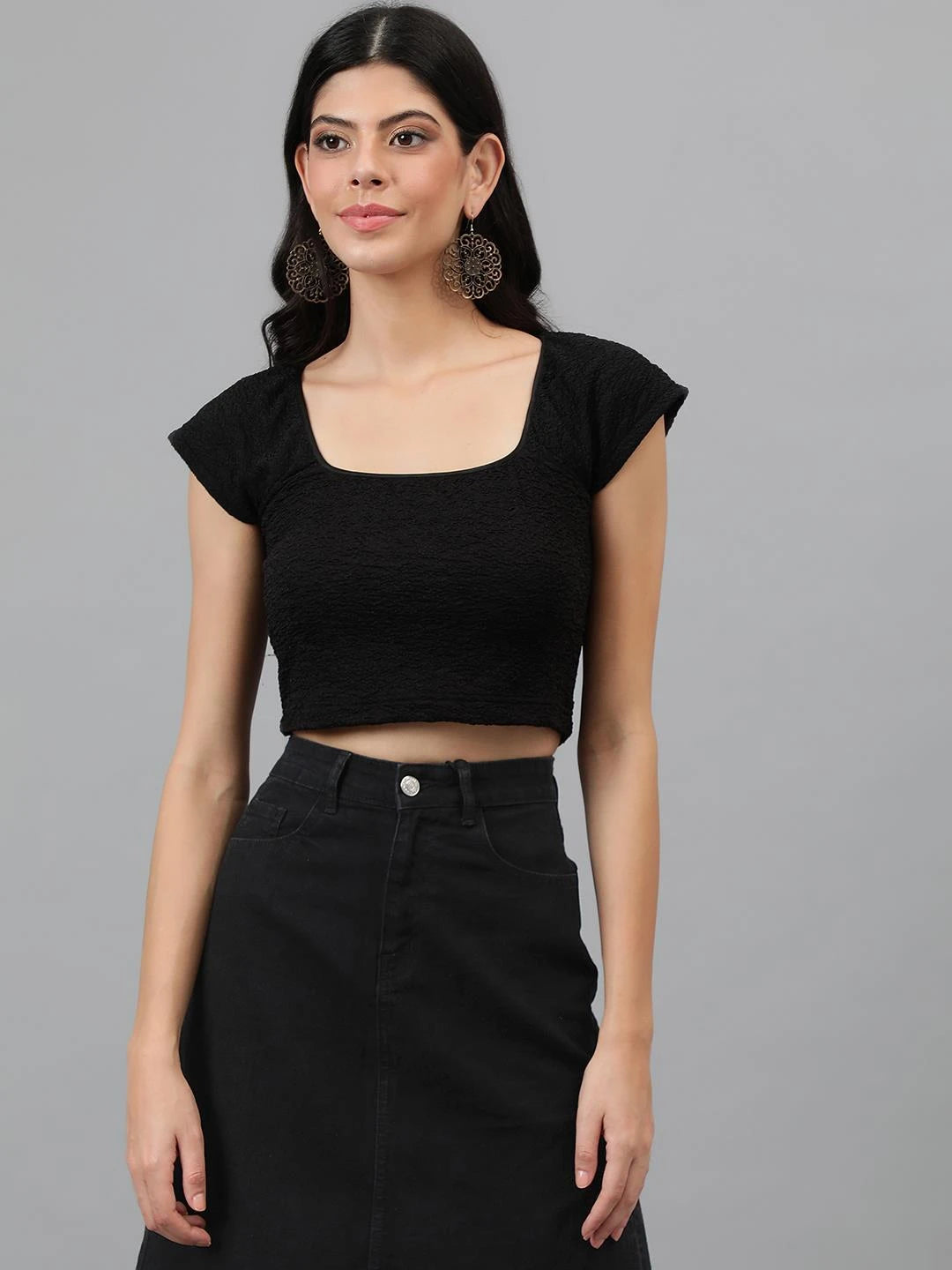 KOTTY Casual Solid Women Black Top