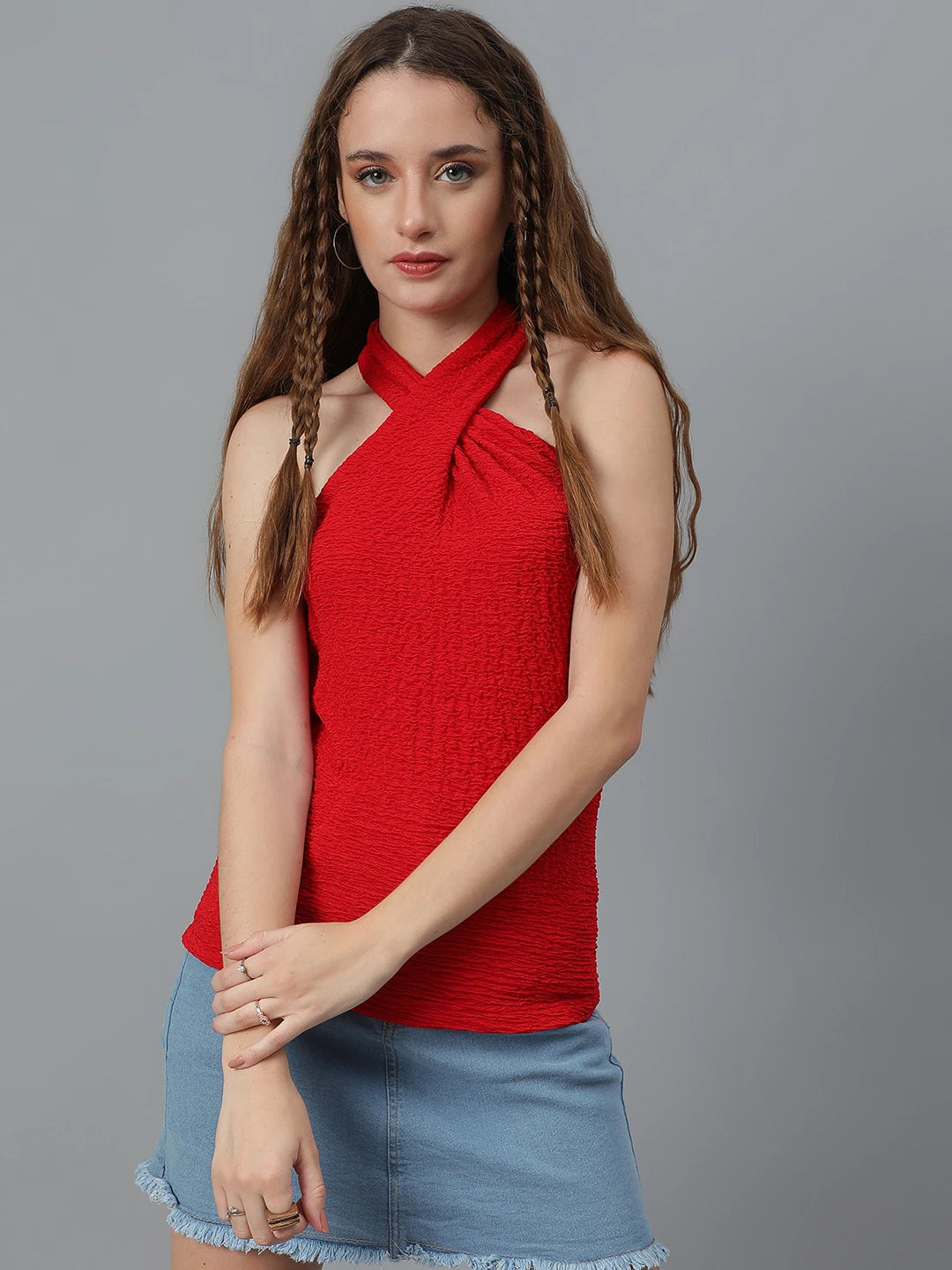 KOTTY Casual Self Design Women Red Top