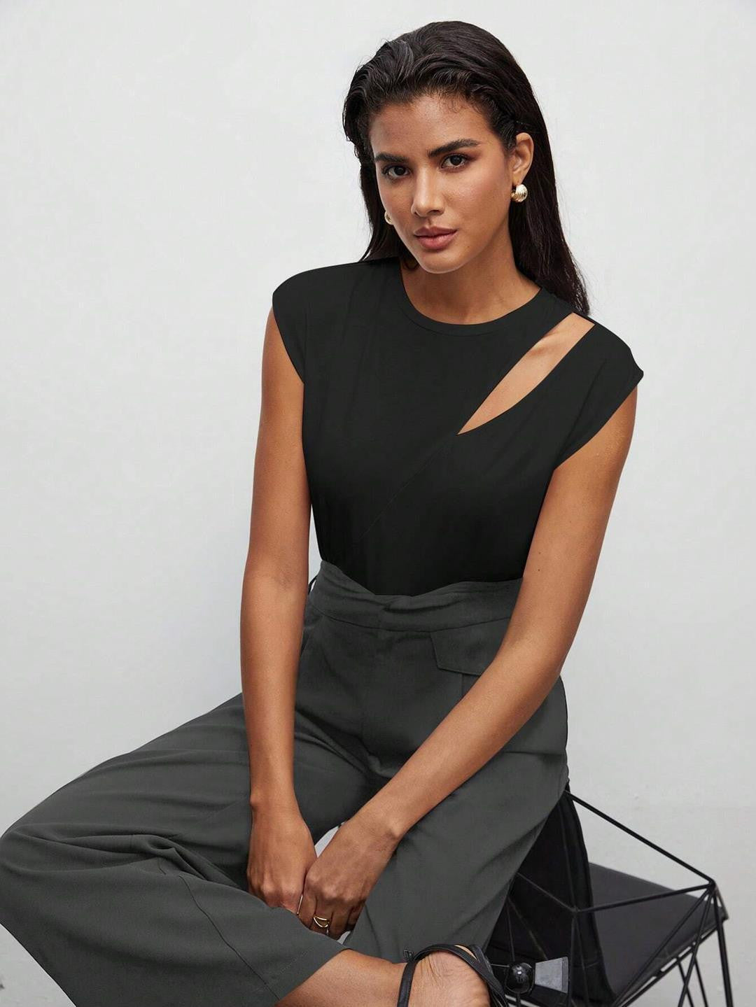 KOTTY Casual Solid Women Black Top