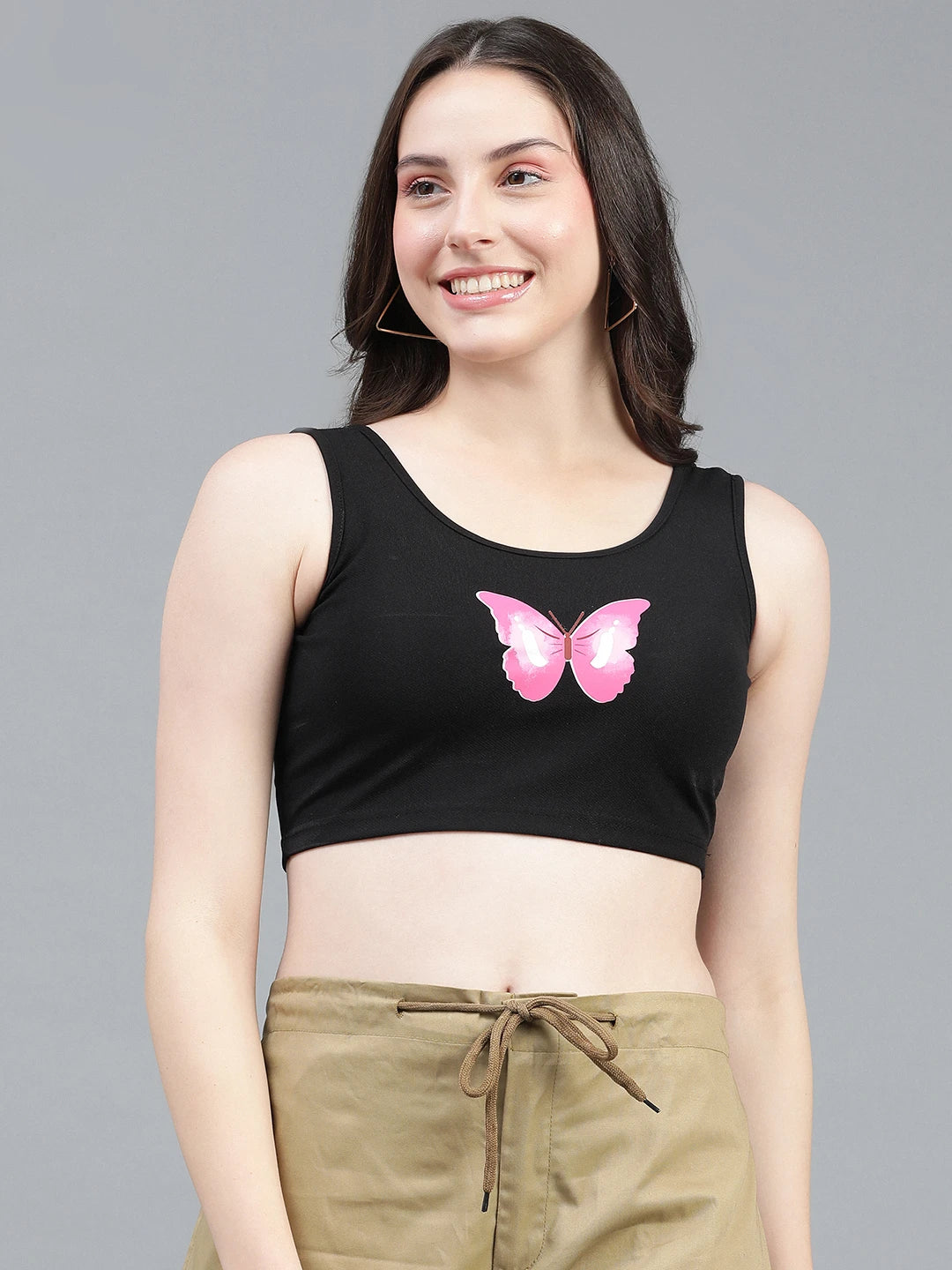 KOTTY Casual Printed Women Black Top