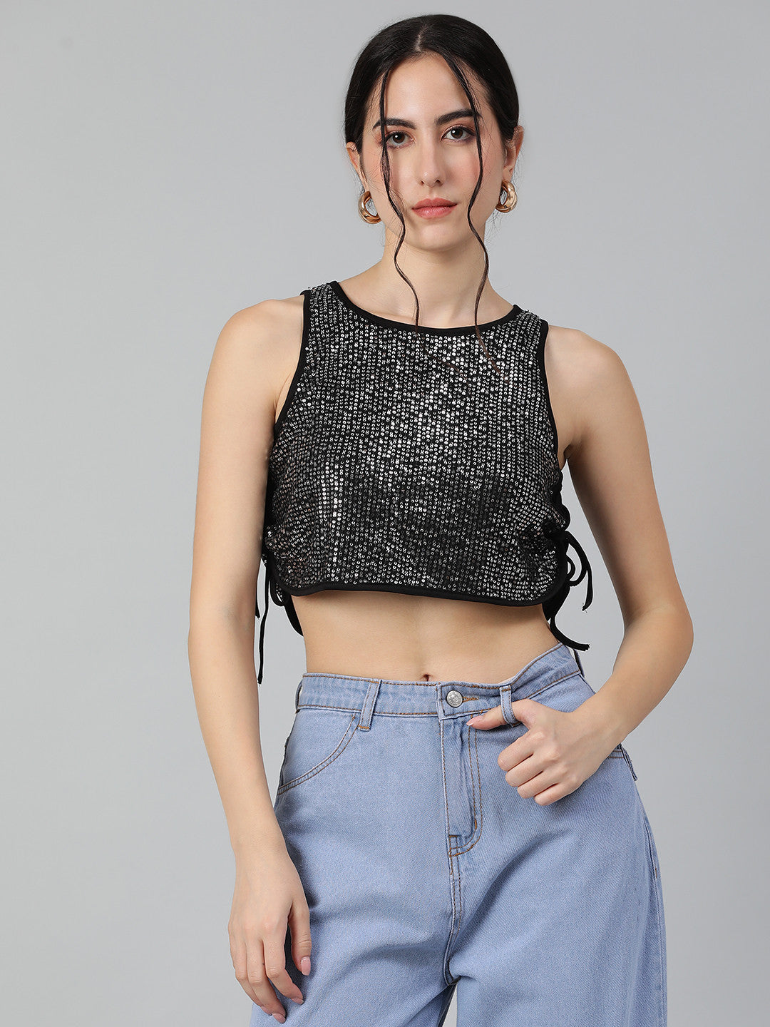 KOTTY Casual Solid Women Black Top