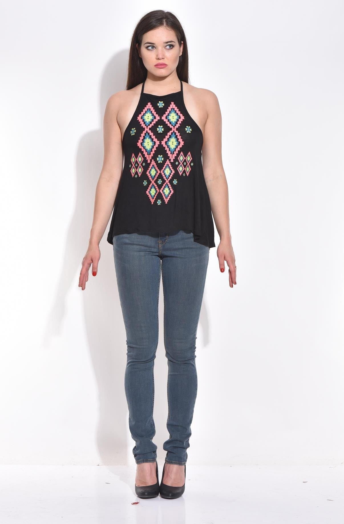 KOTTY Casual Sleeveless Printed Women Black Top