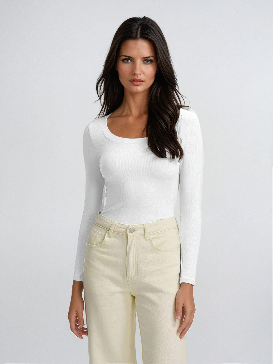 KOTTY Women's Slim Fit Long Sleeve Ribbed T-Shirt