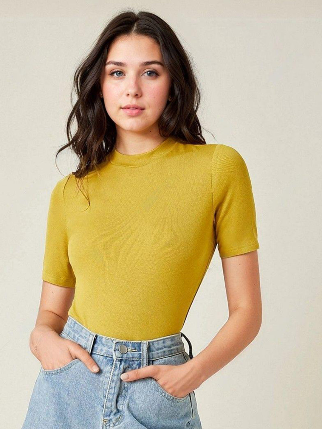 KOTTY Women's Slim Fit Half Sleeve Ribbed T-Shirt