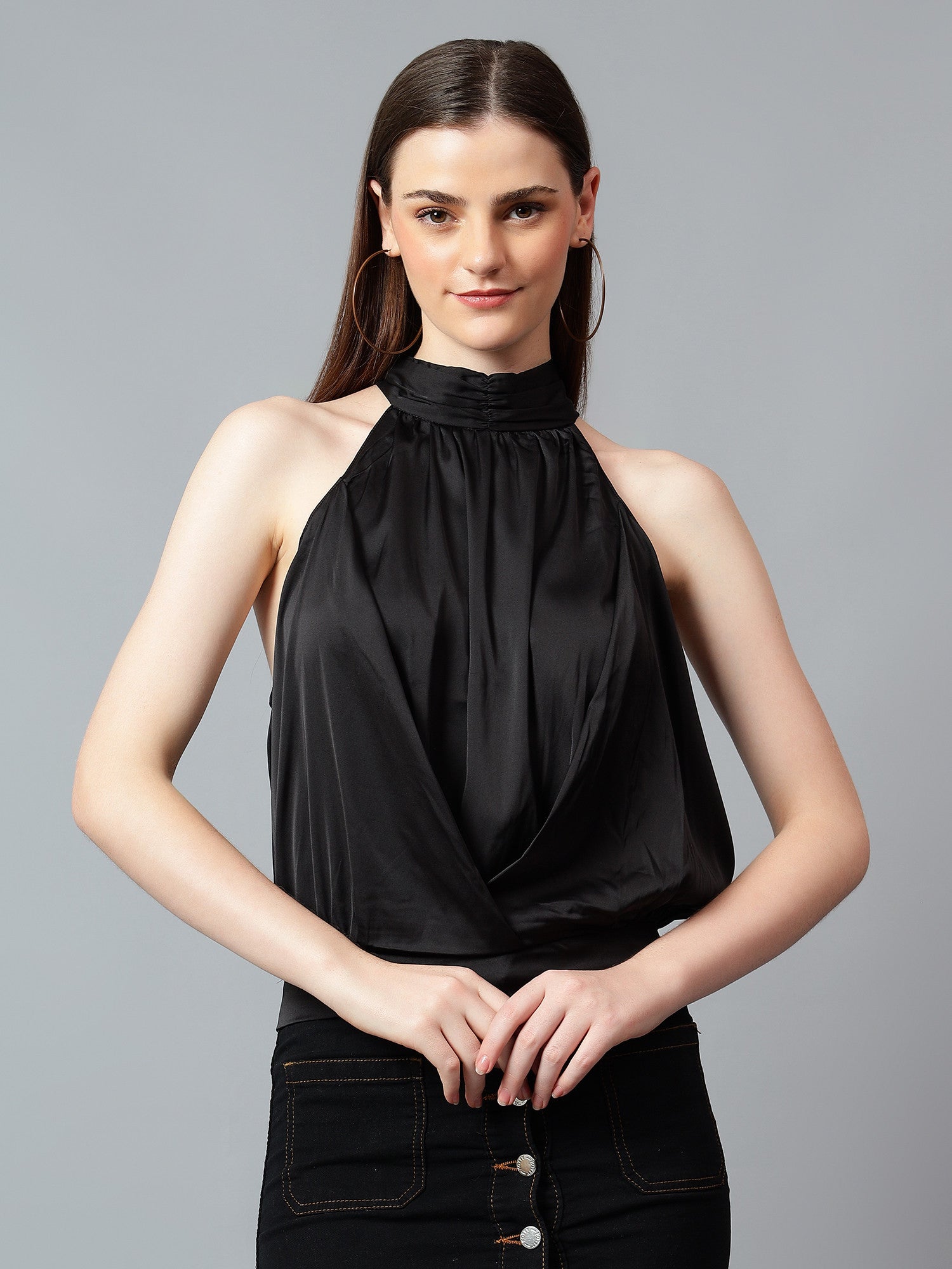 KOTTY Casual Solid Women Black Top