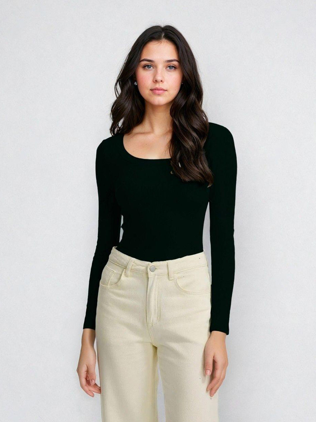 KOTTY Women's Slim Fit Long Sleeve Ribbed T-Shirt